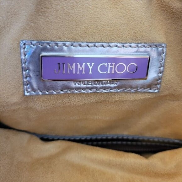 Jimmy Choo Clutch Wristlet Bag Foldover Metallic 11 X 6 Distressed Logo … - Picture 7 of 15